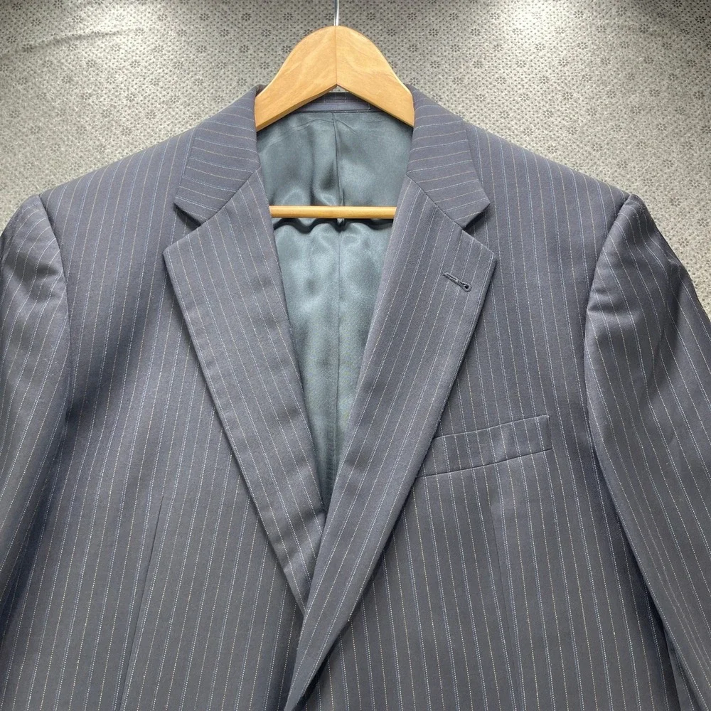 Vintage USA Burberry London Kensington Navy Pinstripe Wool Coats Blazers 44L